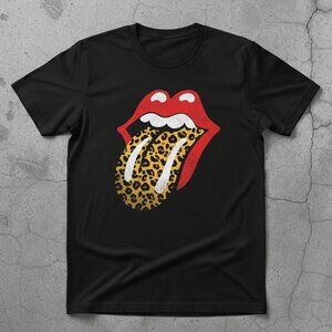 Classic Rock Red Lips Leopard Print Tongue Vintage Graphic Tee